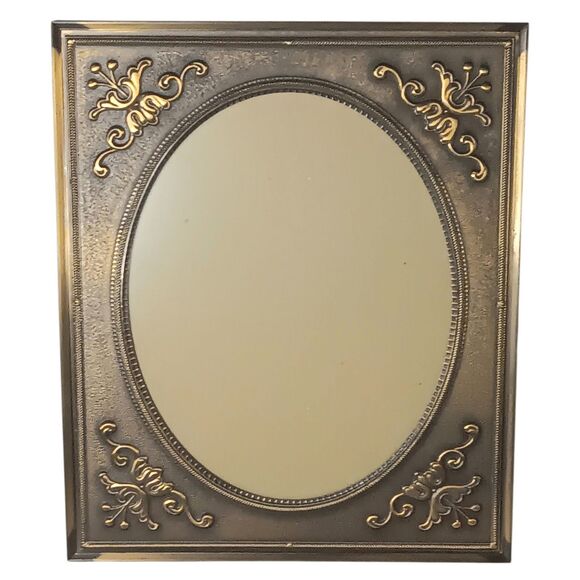 VTG Antique Brass Metal Photo Frame Oval Ornate Embossed Scroll 10x12 Photo 8x10 - Picture 1 of 16